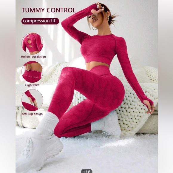 small hot pink gym set - bottoms worn once, top never worn. - Picture 2 of 3